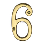 M Marcus Heritage Brass Numeral 6 - Face Fix 76mm Traditional font